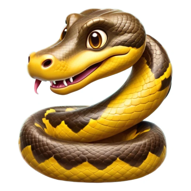 Cinematic Comical Anaconda Portrait Emoji, Head tilted dramatically with an exaggeratedly shocked expression, featuring a robust, patterned body with wide, comically expressive eyes full of humorous disbelief, Simplified yet hilariously expressive features, highly detailed, glowing with a slightly sassy jungle glow, high shine, dramatic yet playful, stylized with an air of quirky reptilian attitude, soft glowing outline, capturing the essence of a meme-worthy anaconda that looks ready to side-eye its way into viral fame! sticker