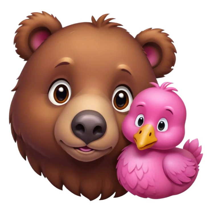 A cute brown bear and a realistic cute pink dodo closely together sticker