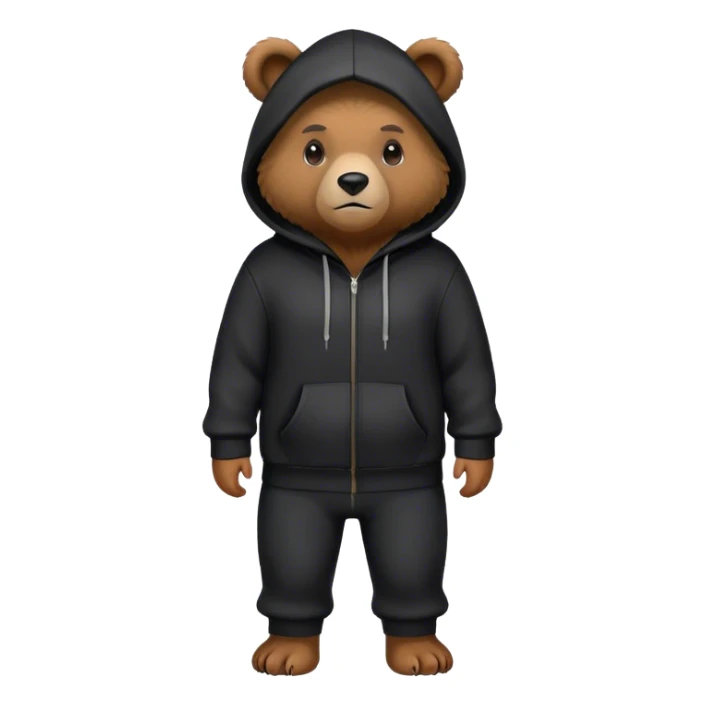 Bear standing with black pants and a black hoodie with his hood on holding his hands in his pockets sticker
