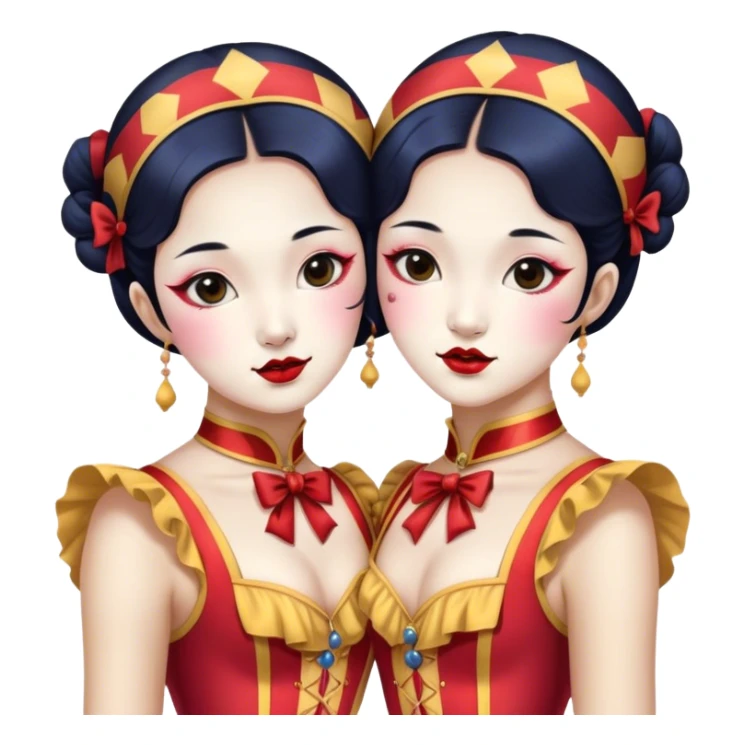 Vintage circus beautiful Asian female conjoined twins  sticker