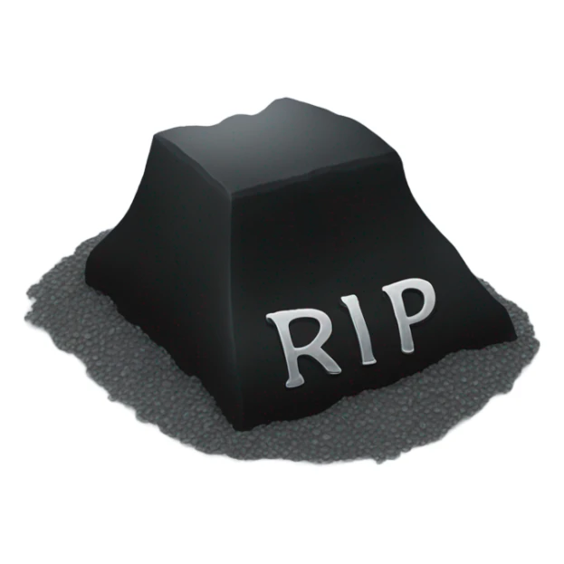 a black grave with the letters RIP on a silver  sticker