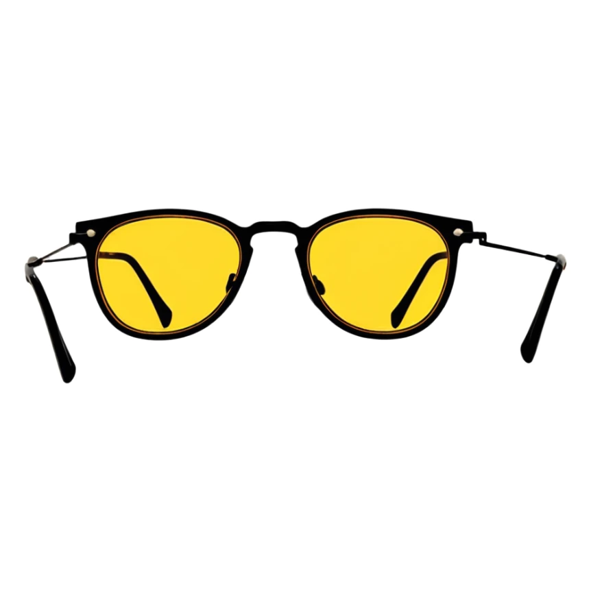 Vintage 70s sunglasses with yellow gradient lenses and thick brown plastic frames sticker