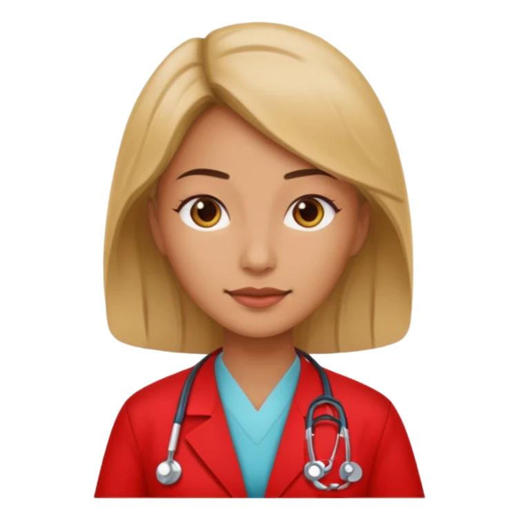 woman doctor with red uniform sticker