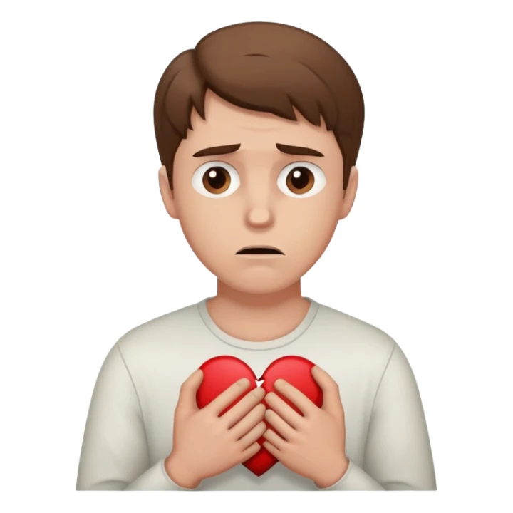 White man with brown hair holding a broken heart with anxiety  sticker