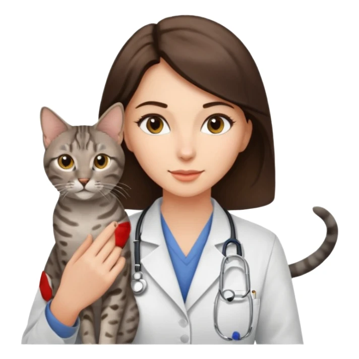 Female veterinarian, brunette, Egyptian mau cat sticker