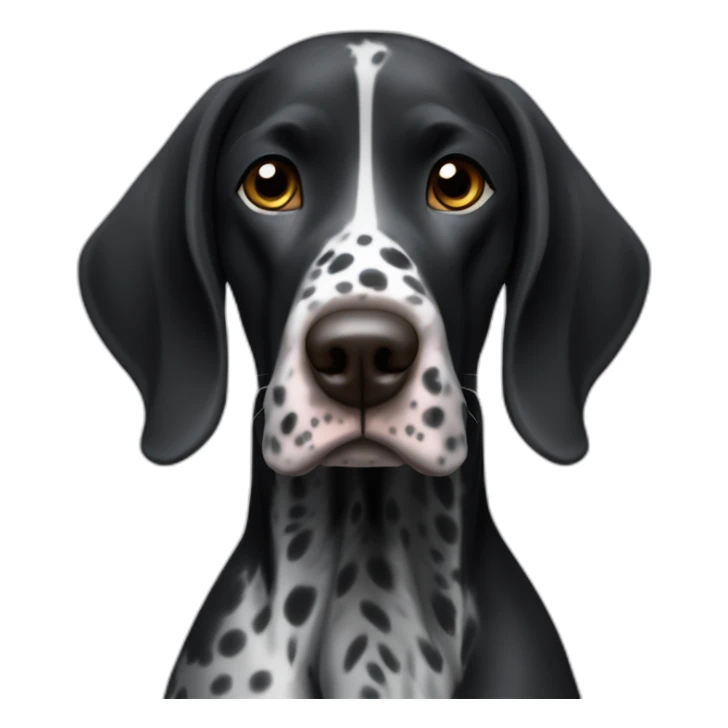 black german shorthair pointer, long snout with short ears, full black head, without white on the head, with white hair on the snout, black and white spotted body sticker