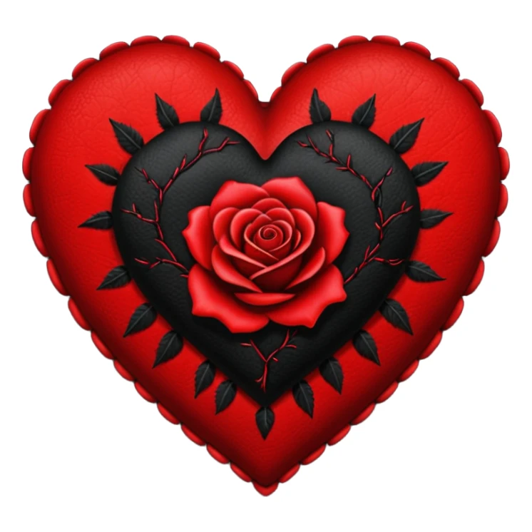 heart with dark stitches and black rose sticker