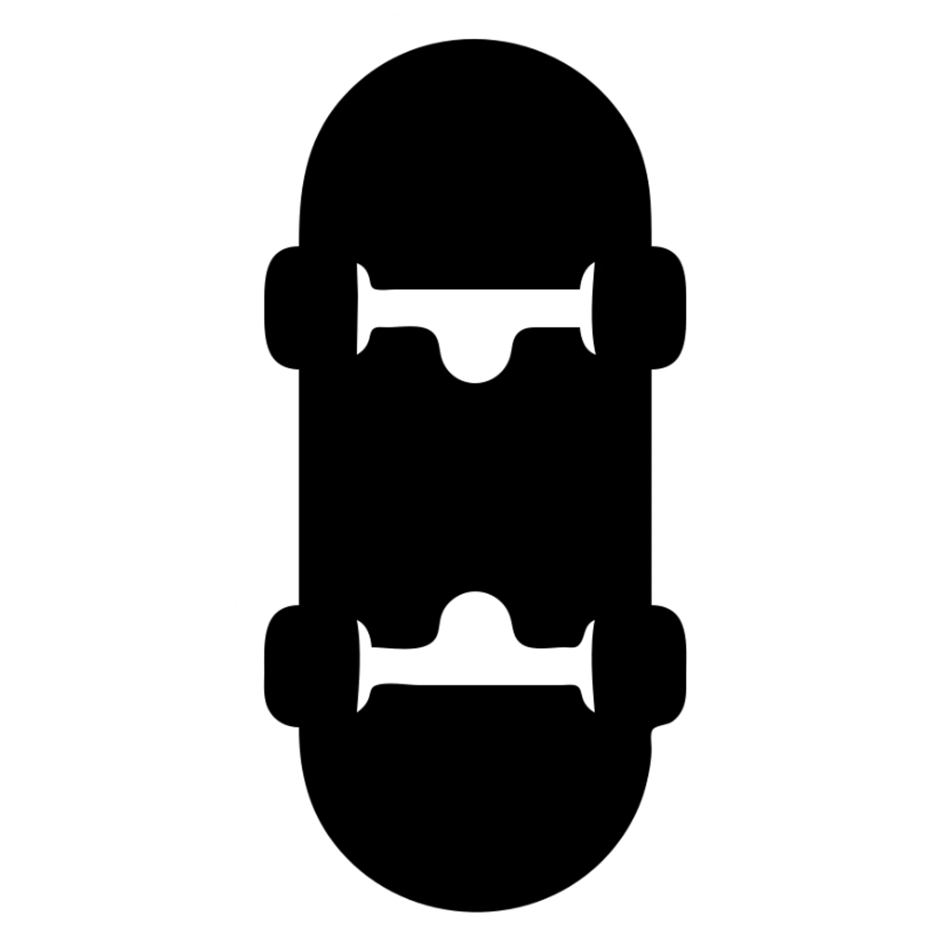 A skateboard in a black filled icon style, with a truck. sticker