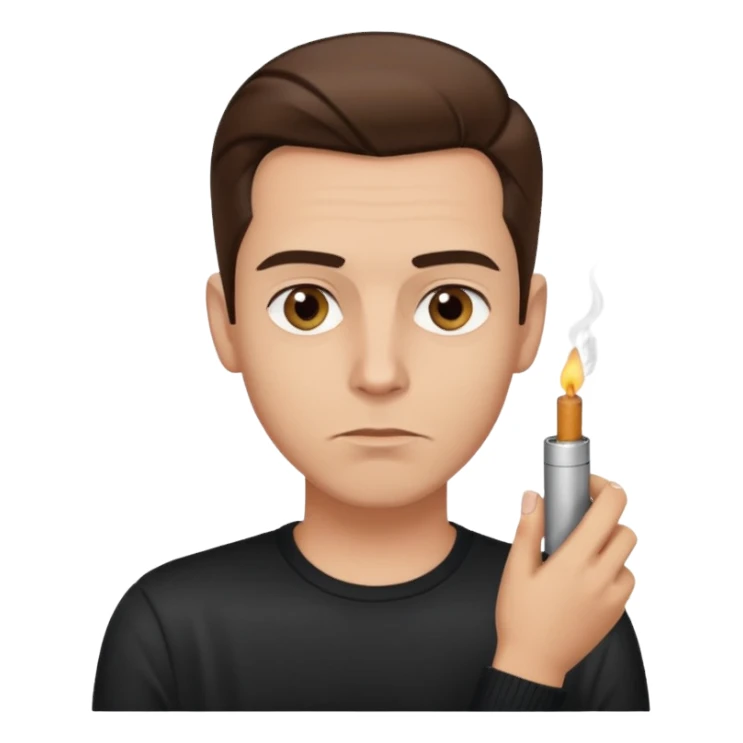 a guy with hazel eyes and slicked back brown hair stay with a lighter and a cigarette in his mouth with a sly expression on his face sticker