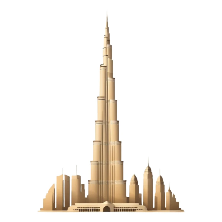 Burj Khalifa, beige silhouette, minimalism, with geometric background, emoji style sticker