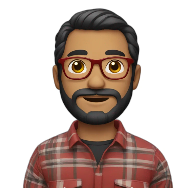 man with beard, glasses, black hair and red plaid shirt sticker