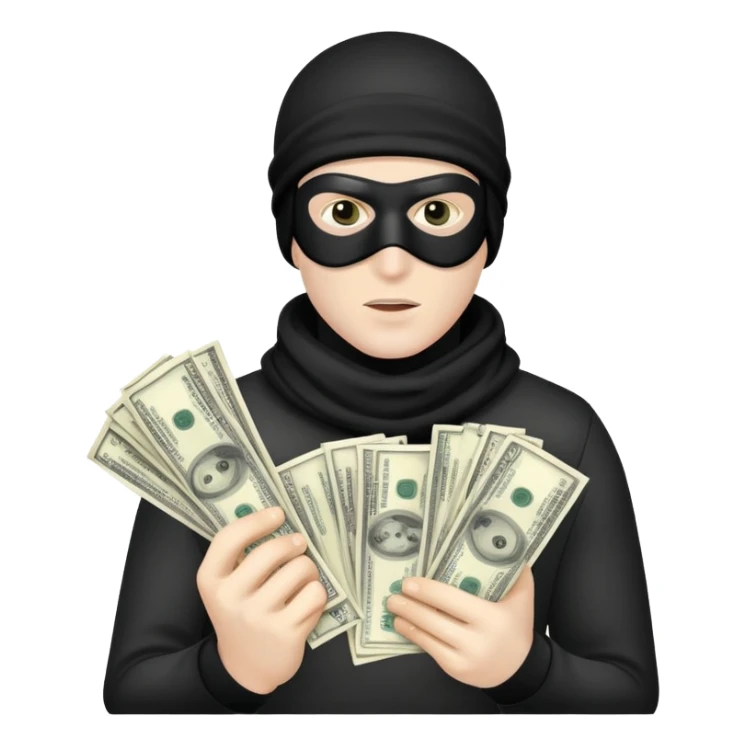 man with black ski mask and money in his hand sticker