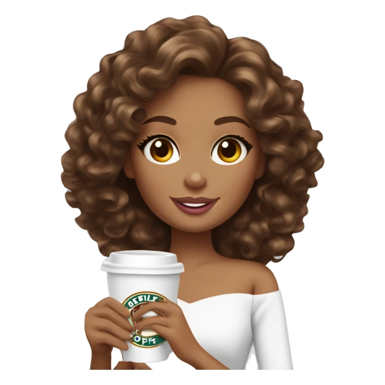 Barbie girl with brown curly hair drinking coffee  sticker