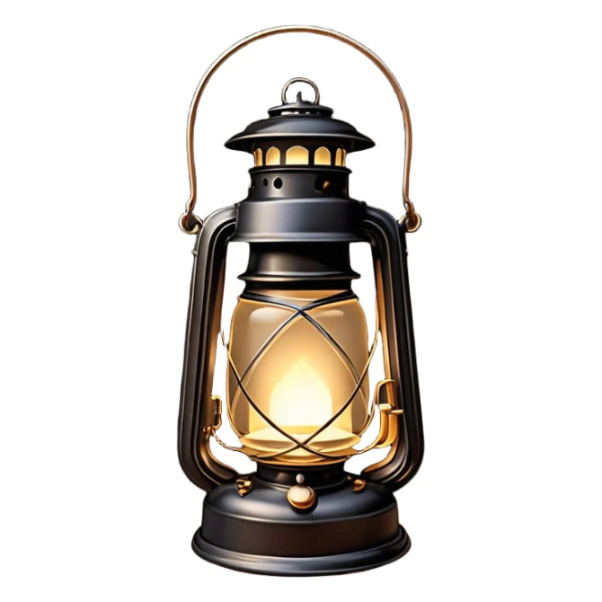 Cinematic Realistic Lantern, an old-fashioned glass lantern with a warm flickering glow, delicate details on the metal handle, softly illuminating the surrounding darkness, glowing with a comforting and nostalgic charm. sticker