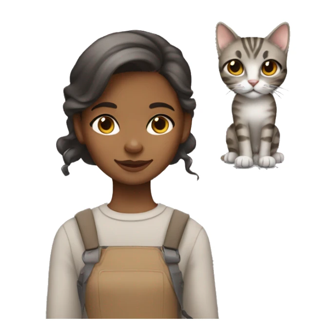brownskin girl and gray tabby cat sticker