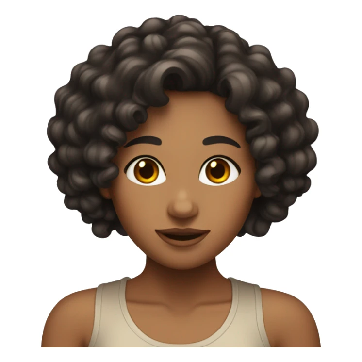 a tan girl with black curly hair and red highlights  sticker