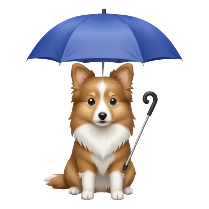 Miniature sheltie dog holding an umbrella sticker