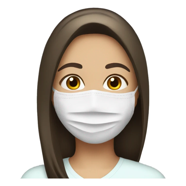 brunette straight hair girl with face mask sticker