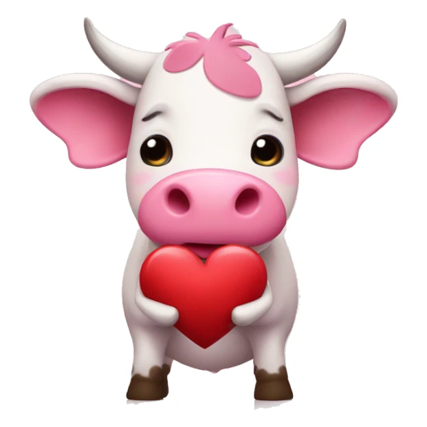 Cute little pink cow holding heart sticker