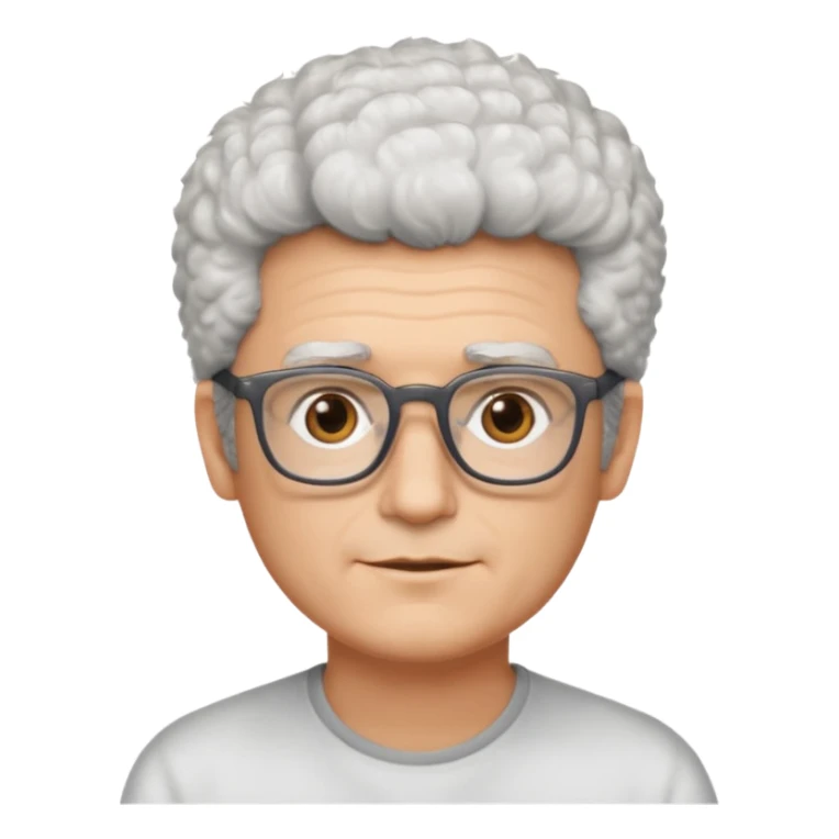 man 50 very short salt and pepper fluffy hair, brown eyes, rectangle glasses  sticker