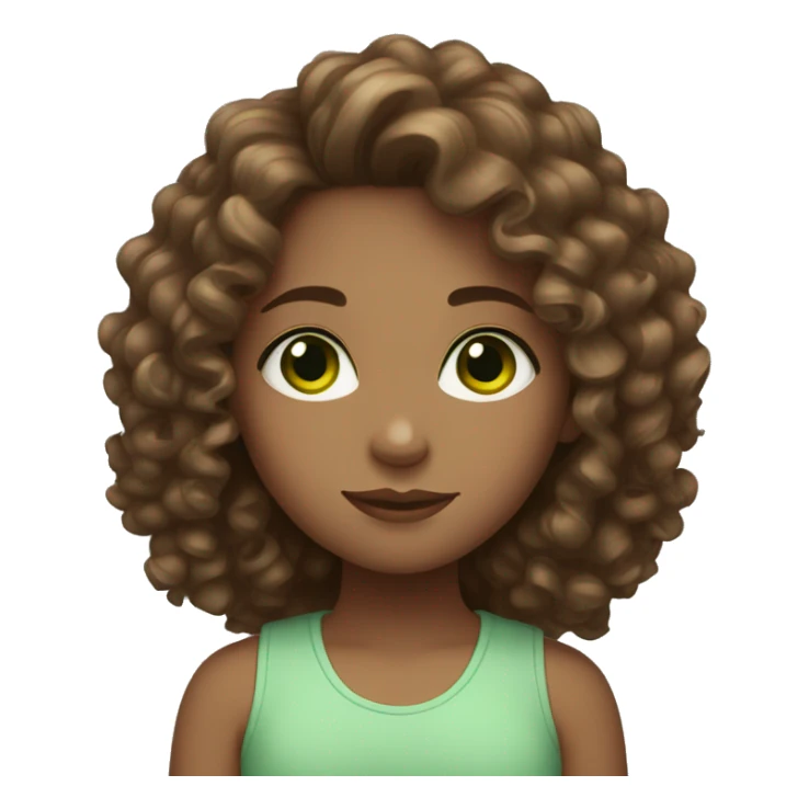 girl with curly brown hair, light skin, big green eyes sticker