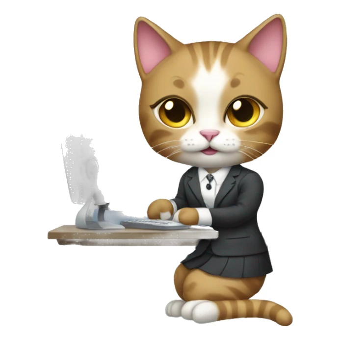  female cat in a dress suit working on a computer sticker