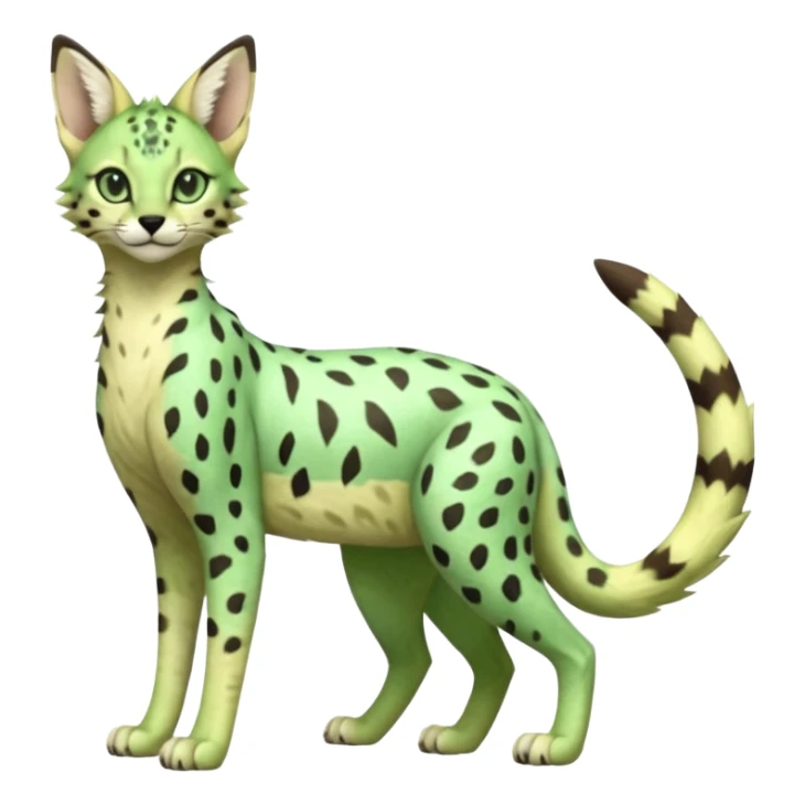 Epic complex detailed emerald-green pastel-lime-green dark-brown beige pastel realistic aesthetic-scenic-Fakémon-Sprigatito-Floragato-Meowscarada-Trico-Sergal-Serval-Vernid-creature (full body) sticker