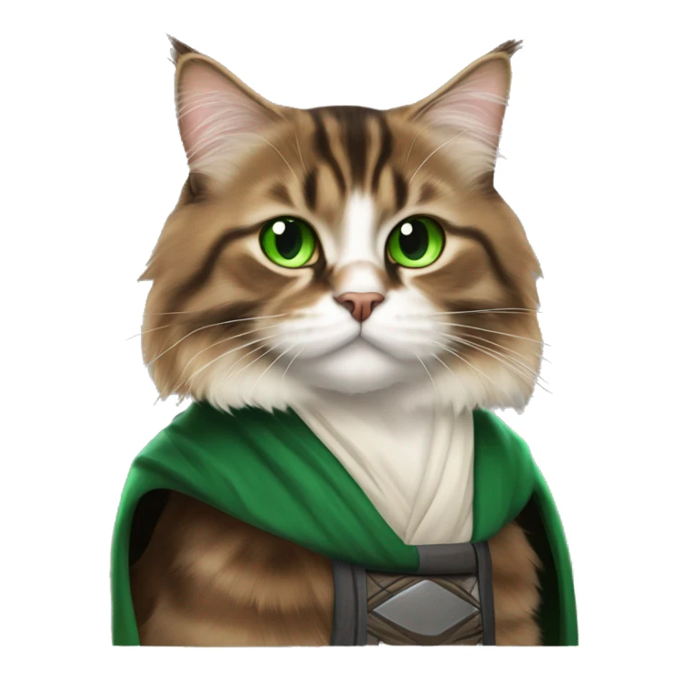Brown and black Siberian cat with green eyes dressed as obi wan kenobi sticker