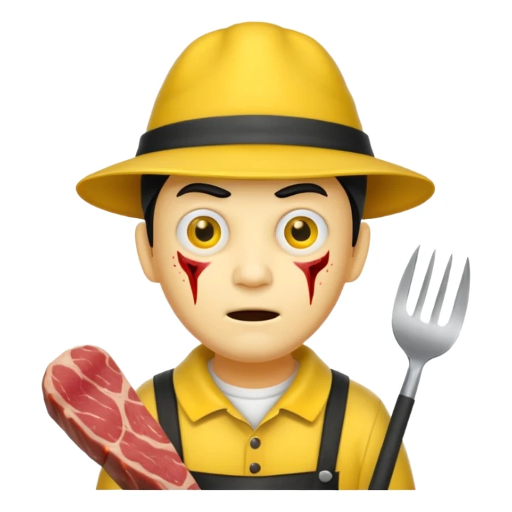 scary evil man look like from friday 13th with the yellow hat and meat khife sticker