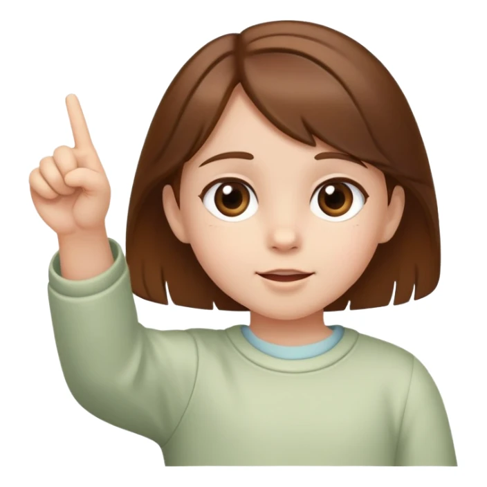 Little girl with brown hair pointing up sticker