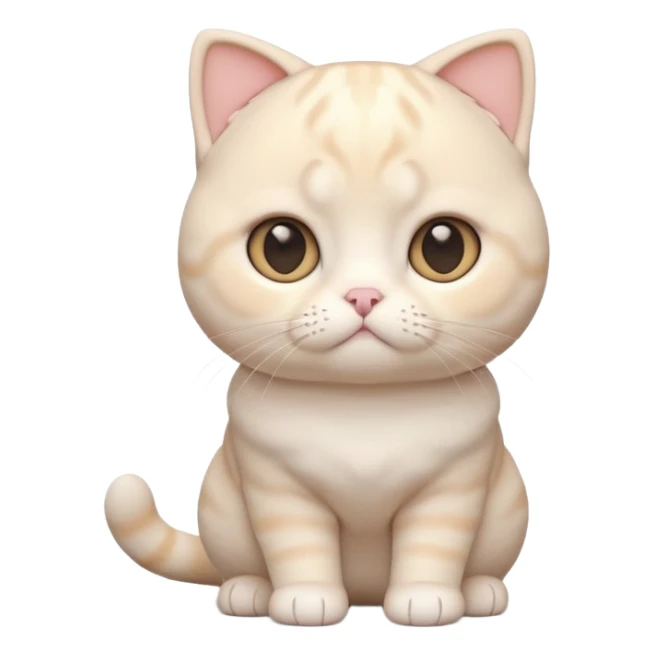 A 3D cartoon cream-white Scottish Fold cat with folded ears, soft round cheeks, pastel lighting, cinematic 3D Memoji style. full body or half body. sticker