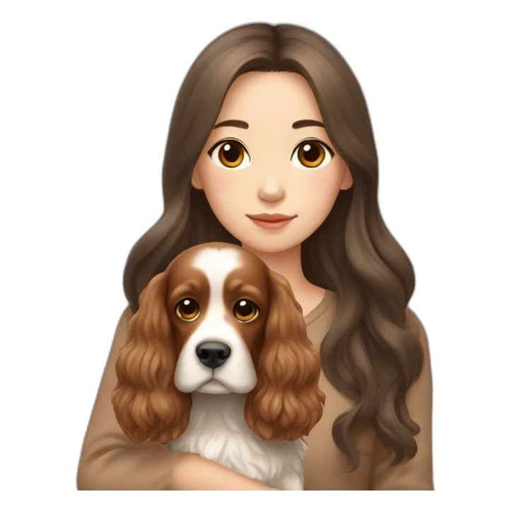 korean girl in long brown hair sits with tan cocker spaniel sticker