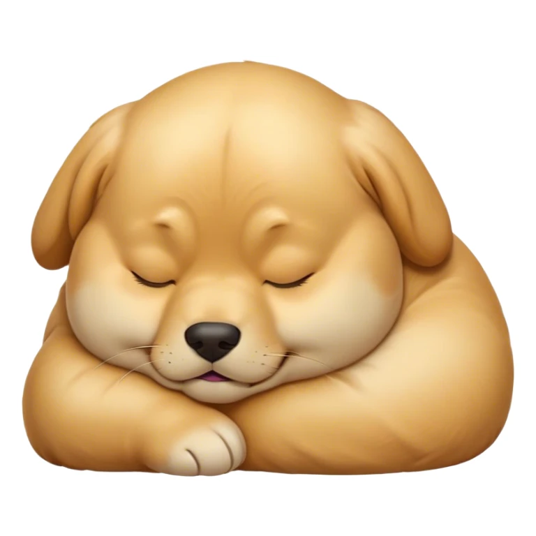 Cinematic Meme-Worthy Chubby Sleeping Golden Retriever Portrait Emoji, Head resting peacefully with a contented smile, showcasing a delightfully chubby build and a luxuriously soft golden coat, eyes shut in a serene nap, Simplified yet hilariously adorable features, highly detailed, glowing with a soft, drowsy light, high shine, relaxed and utterly lovable, stylized with an air of playful laziness, bright and heartwarming, soft glowing outline, capturing the essence of a comically sleepy companion, so meme-worthy it feels like it could instantly become the next viral sensation of adorable slumber! sticker