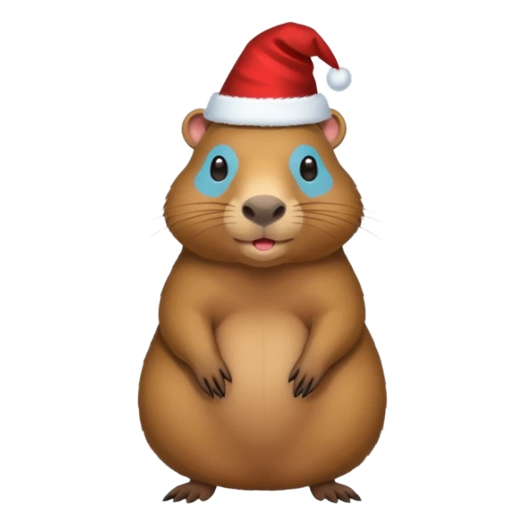 A full-length capybara wearing a New Year's hat sticker