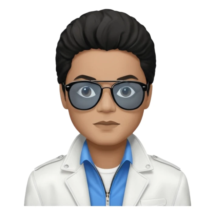 Michael Jackson is white, wearing completely black smokey Ray-Ban glasses, a white jacket, and a blue shirt. sticker