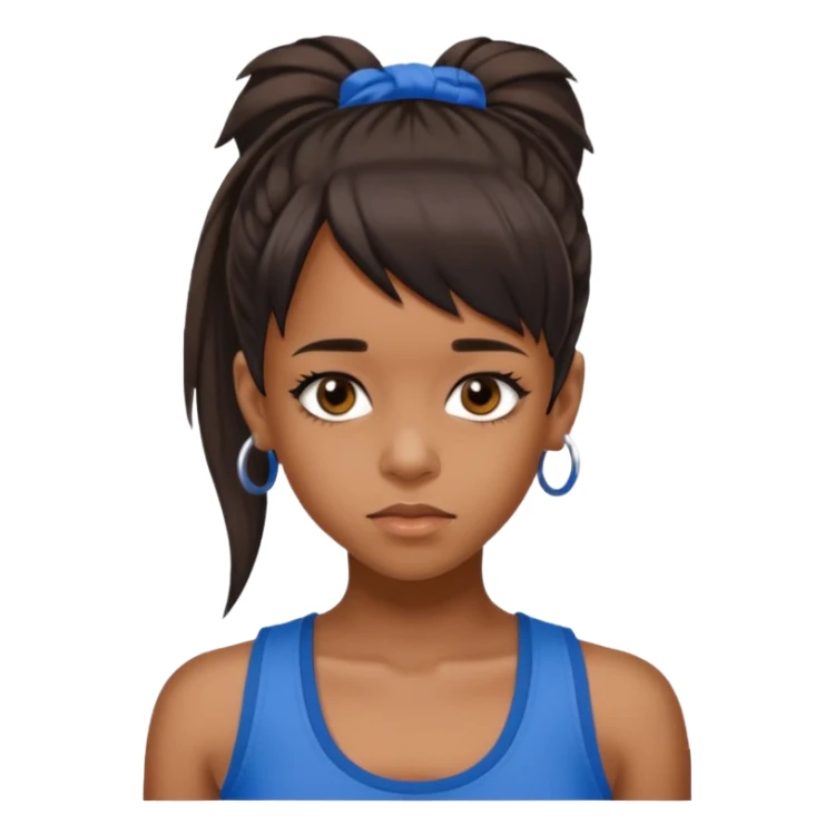 Lisa Left Eye Lopes brown eyes dark brown Ponytail hair, blue tank top sticker