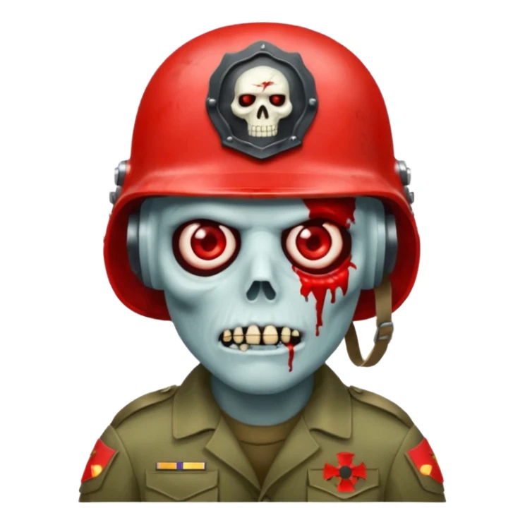 A red zombie with a military helmet sticker