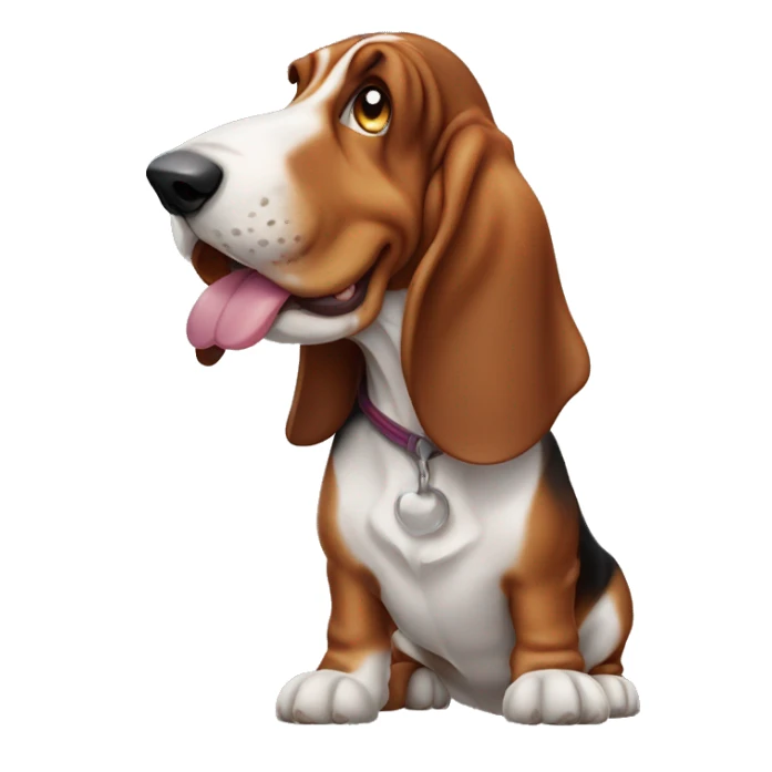 Basset hound with long ears and sticking out tongue sticker