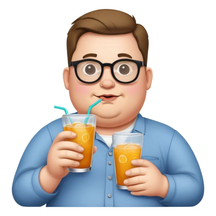 John pork with fat belly and glasses ￼with a lean drink sticker