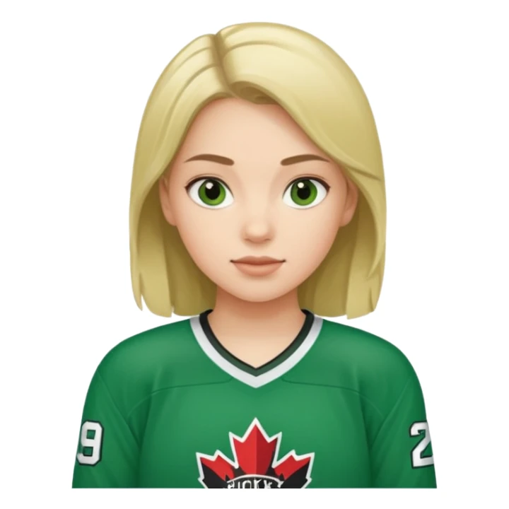 Girl hockey player with green jersey sticker