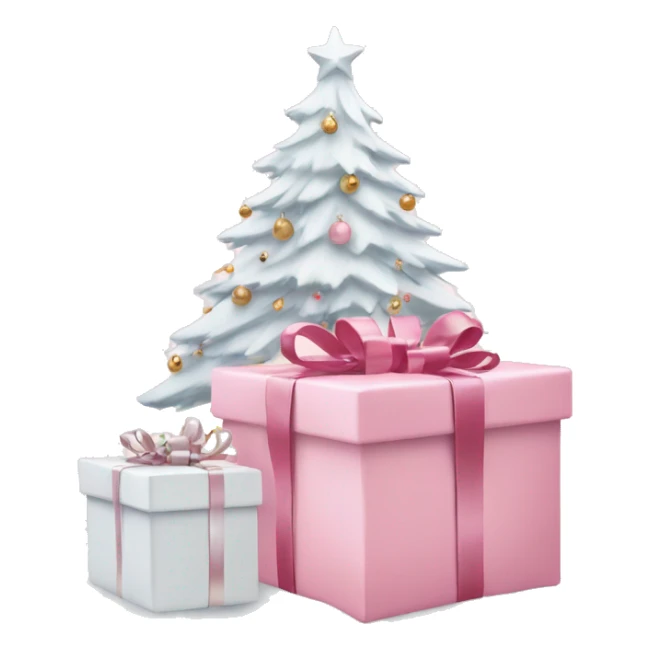 Light pink Christmas gifts under a white Christmas tree  sticker