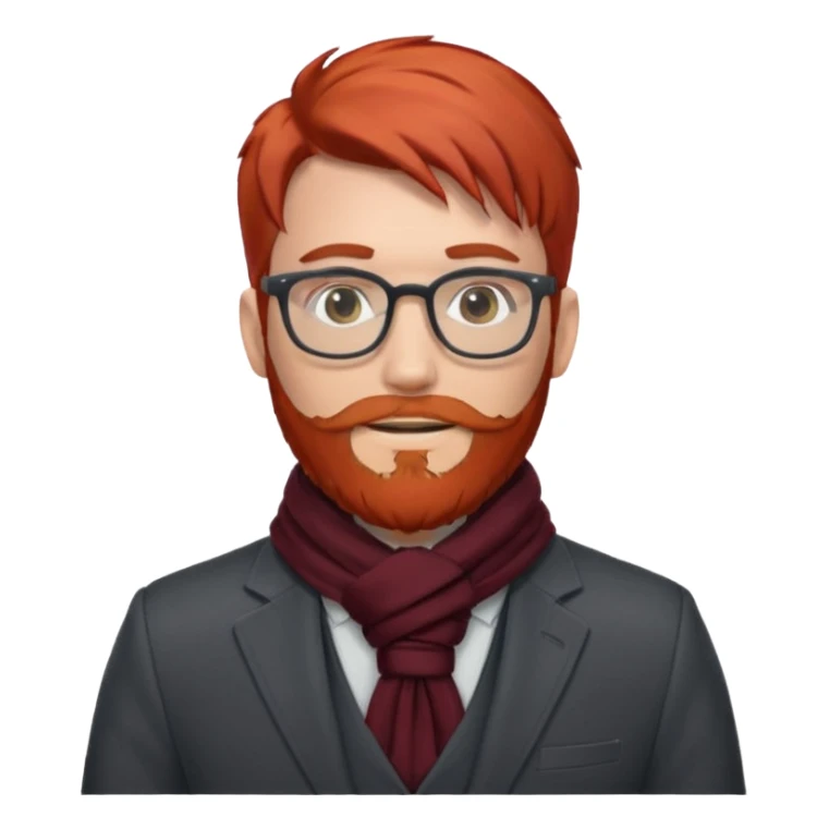 gray scarf, male,  beard, red hair, with suit, glasses sticker