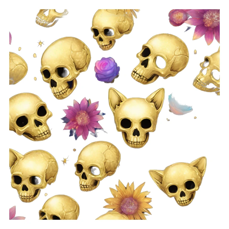 Skull iridescent kintsugi fluffy dog fox head zombie skull skeleton gold mechanical nebula galaxy stars colorful flowers fairy lights vintage sticker