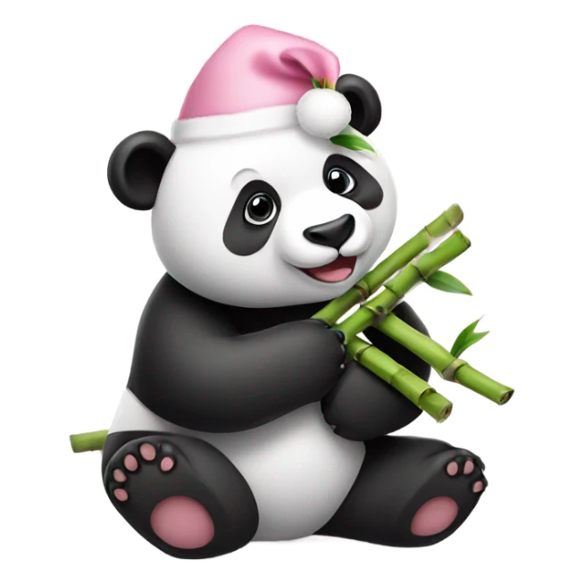 panda with pastel pink christmas hat eating bamboo sticker