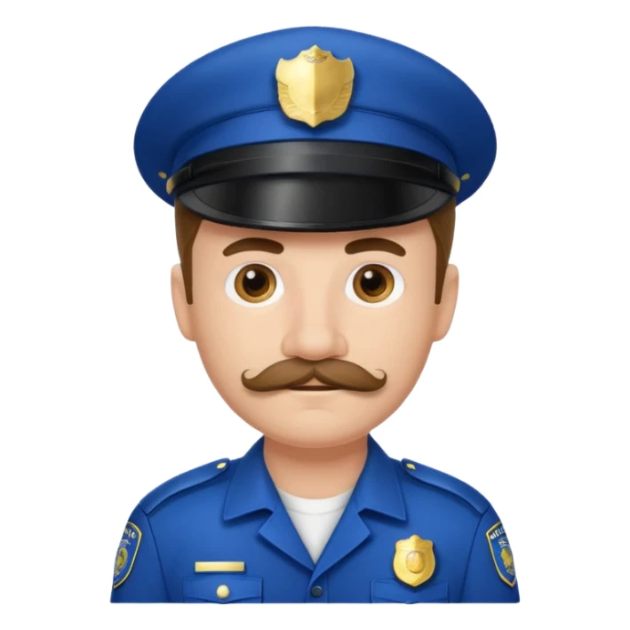 Male police officer, white cap, mustache, realistic portrait sticker