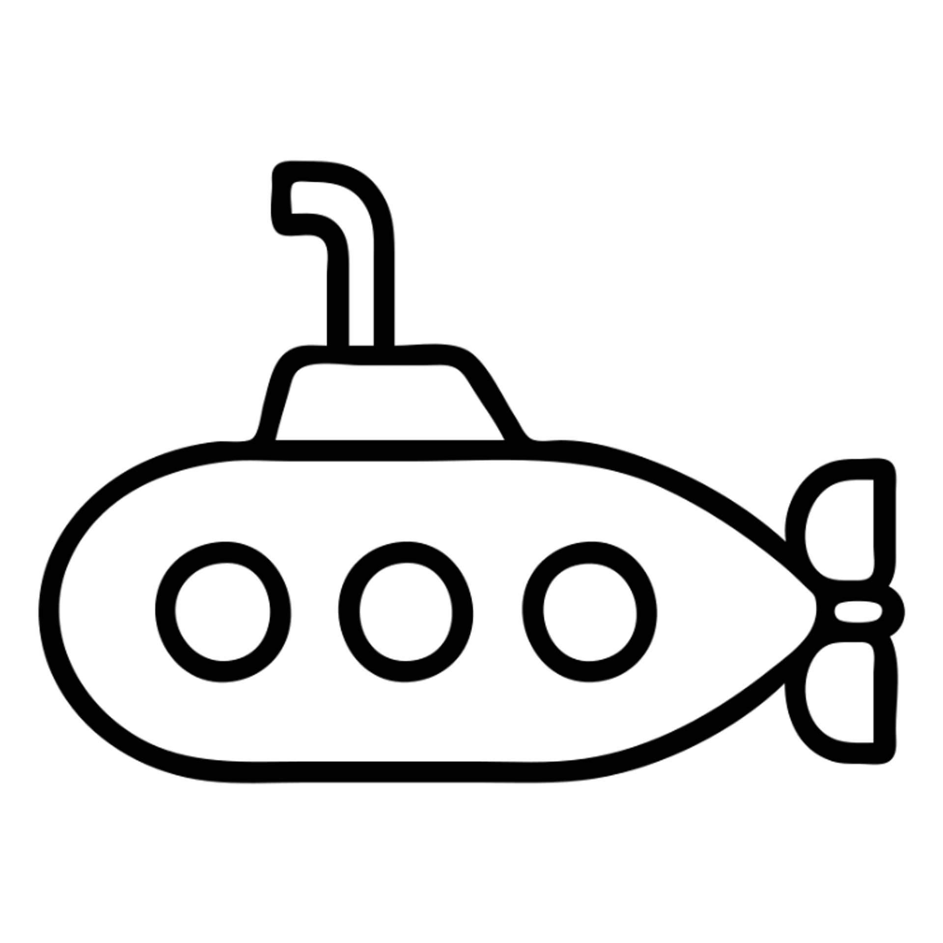 Submarine underwater vessel with periscope and portholes, outline style sticker