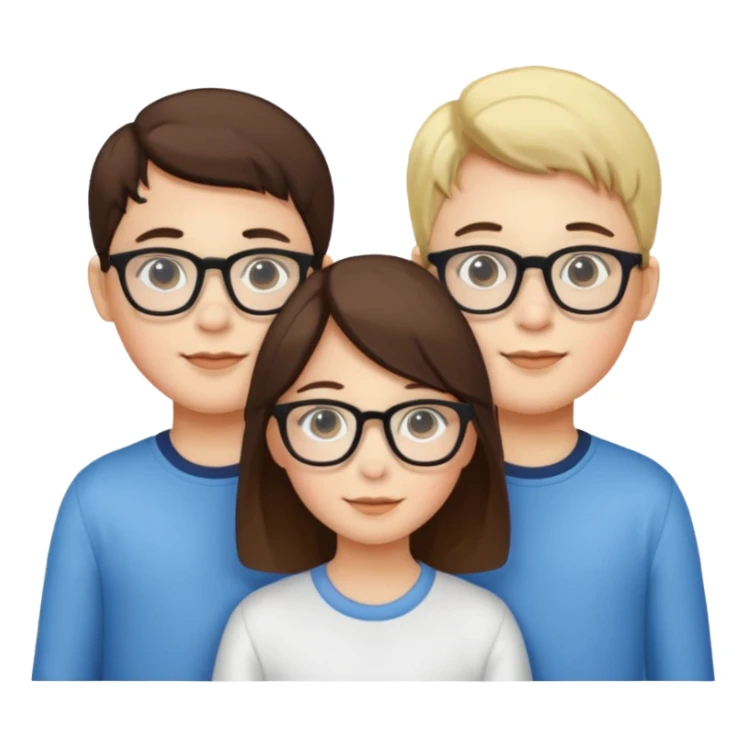 Triplets, one girl, two boys with glasses sticker