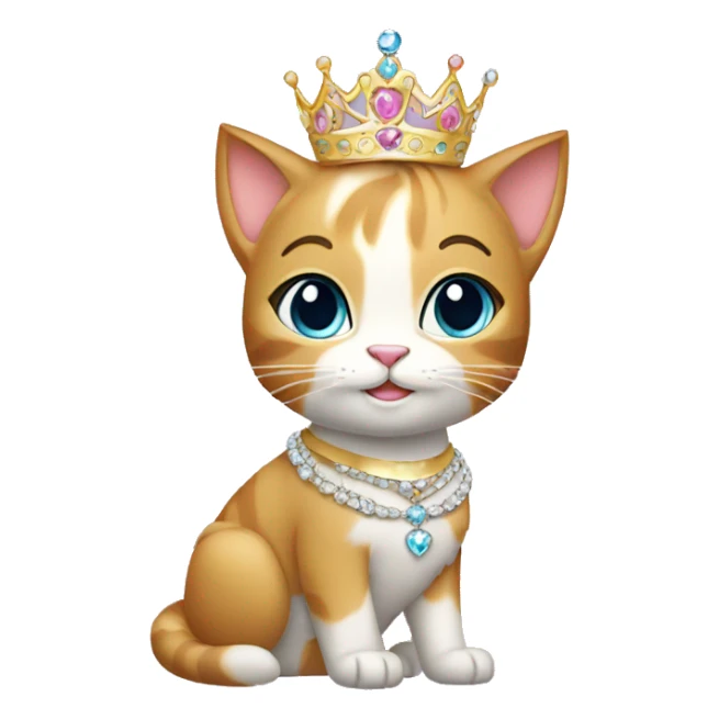 Sparkly princess-cat with tiara and necklace full body sticker