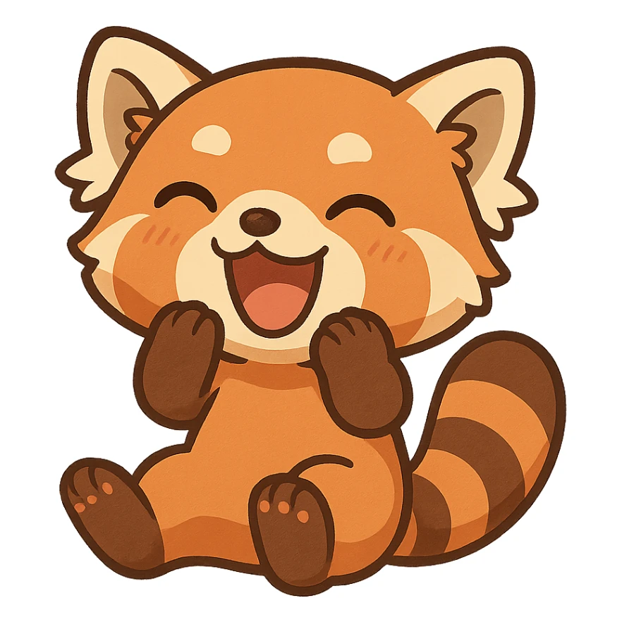 a red panda laughing, cute and chibi style sticker