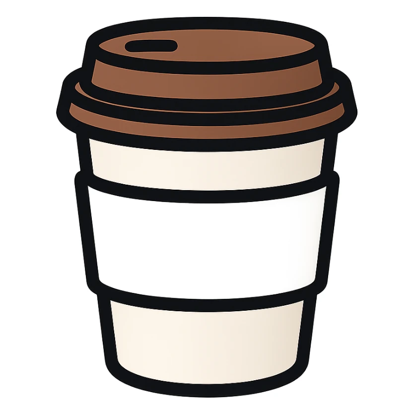 Make a closed coffee to-go cup like the reference, but a little smaller and with no emoji or logo in the middle. Use a white sleeve. Keep the same style and colors as the reference. sticker